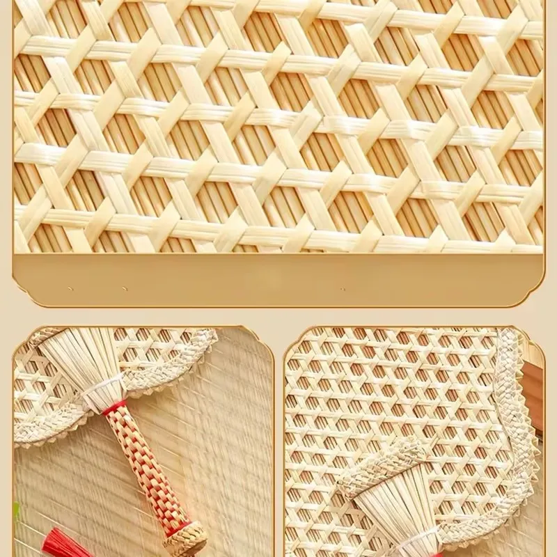 1PC 手作り織ファン夏小麦わらビッグ Pu ファン中国の伝統的なハンドシェイクファンシンプルでナチュラルなタッセル装飾