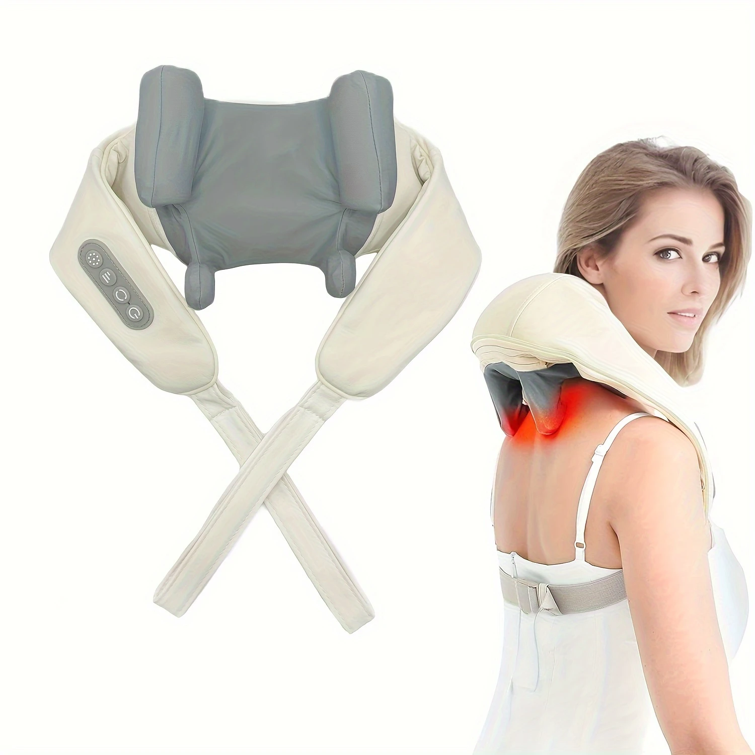 

Cordless Rechargeable 3D Neck Massager with Heat for Deep Tissue Massage on Neck, Back, Shoulders, and Legs - Portable Kneading