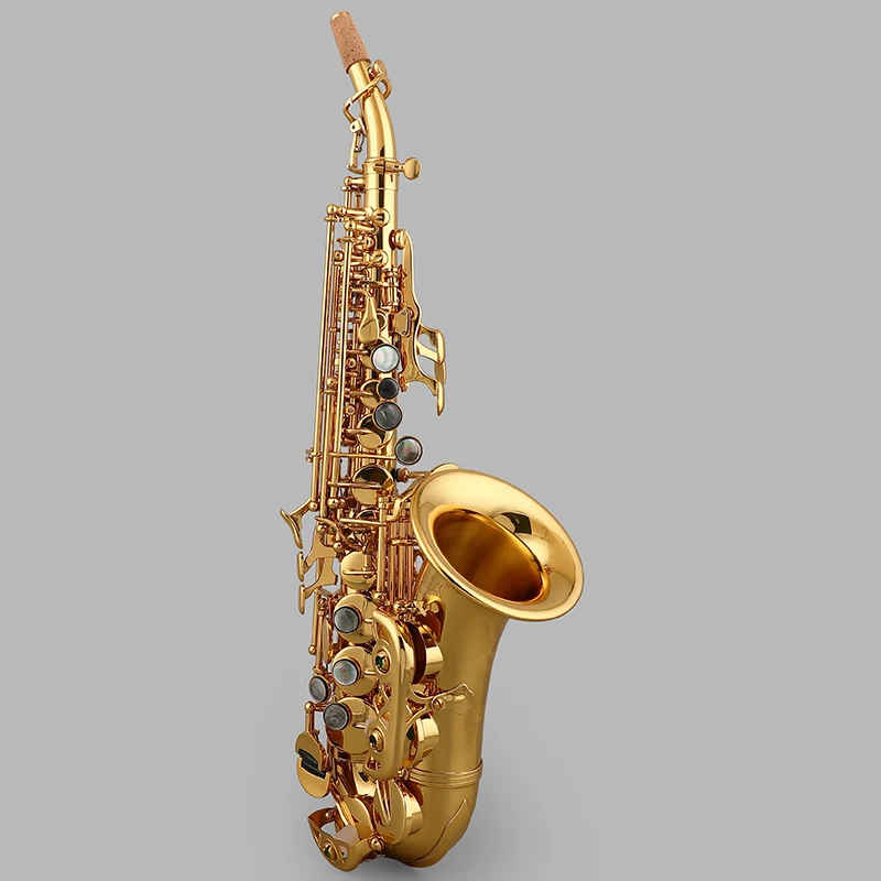 Small Bend Bb Soprano Saxophone Gold Lacquer Brass Woodwind Musical Instrument For Music Performance