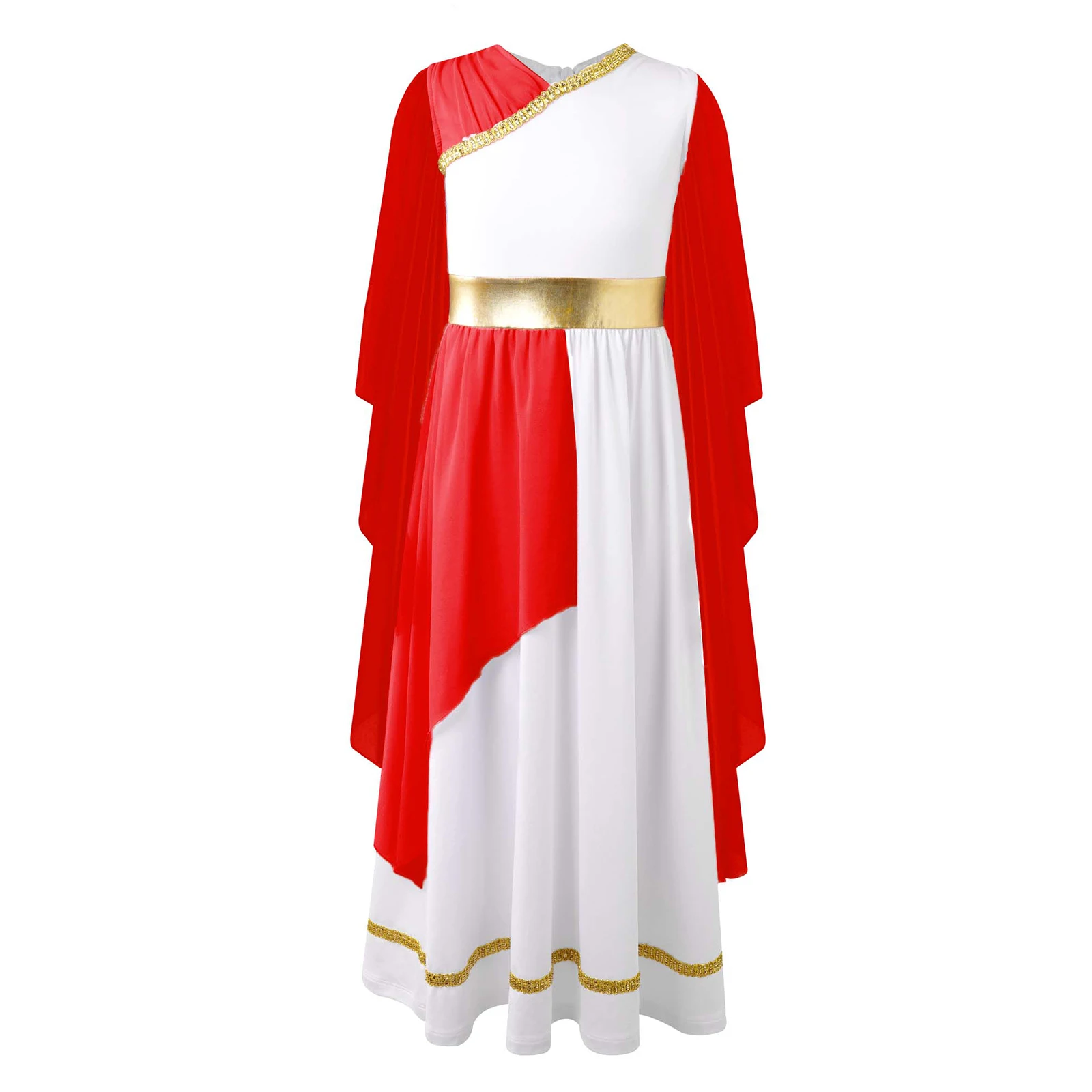 Kids Girls Ancient Greek Princess Toga Halloween Cosplay Roman Grecian Athena Costume Sleeveless Shawls Flowy Tulle Gown Dress