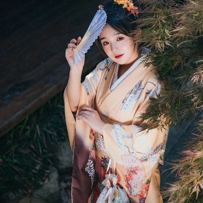 2026 National Flower Print Japanese Geisha Kimono Obi Vintage Haori Yukata Women Photoshoot Traditional Stage Performance Dress