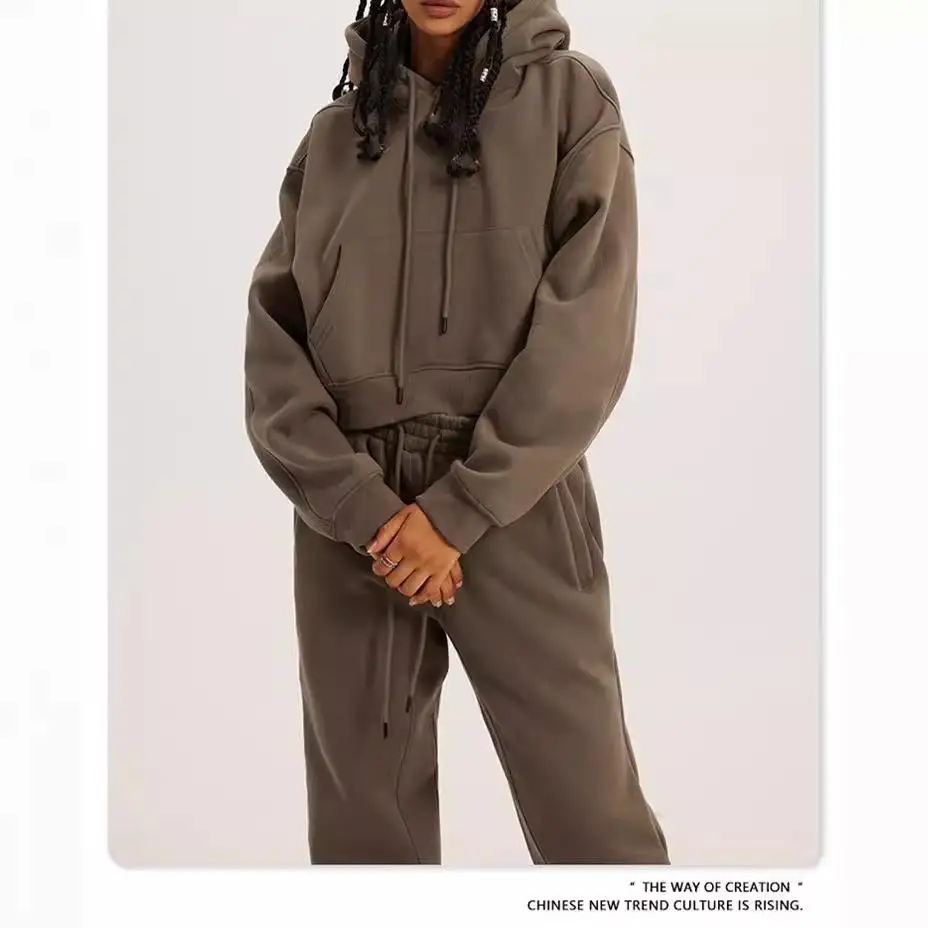 

Женский комплект из двух предметов с капюшоном Long Sve, весенняя мода, повседневные удобные цветные длинные брюки для взрослых