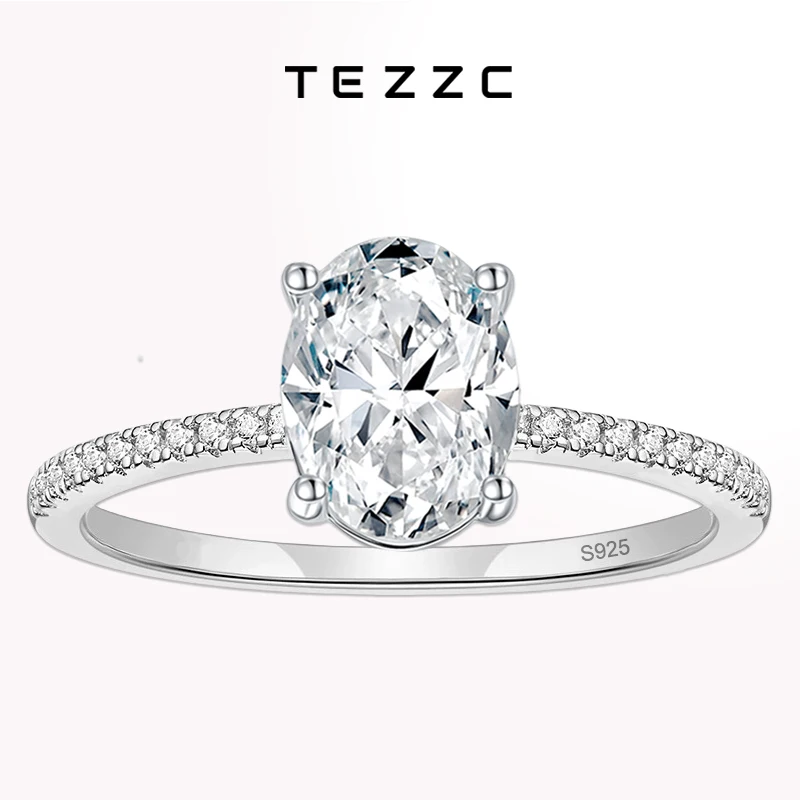 

Tezzc 1ct 2ct Oval Cut Moissanite Ring For Women 925 Sterling Silver with Gold Plated Pass Diamond Test Band Party Wedding Rings