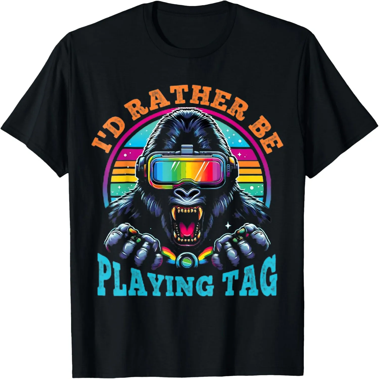 Bruh I'd Rather Be Playing Boys Adult Man Birthday Gorilla T-Shirt 100% cotton short sleeve tee