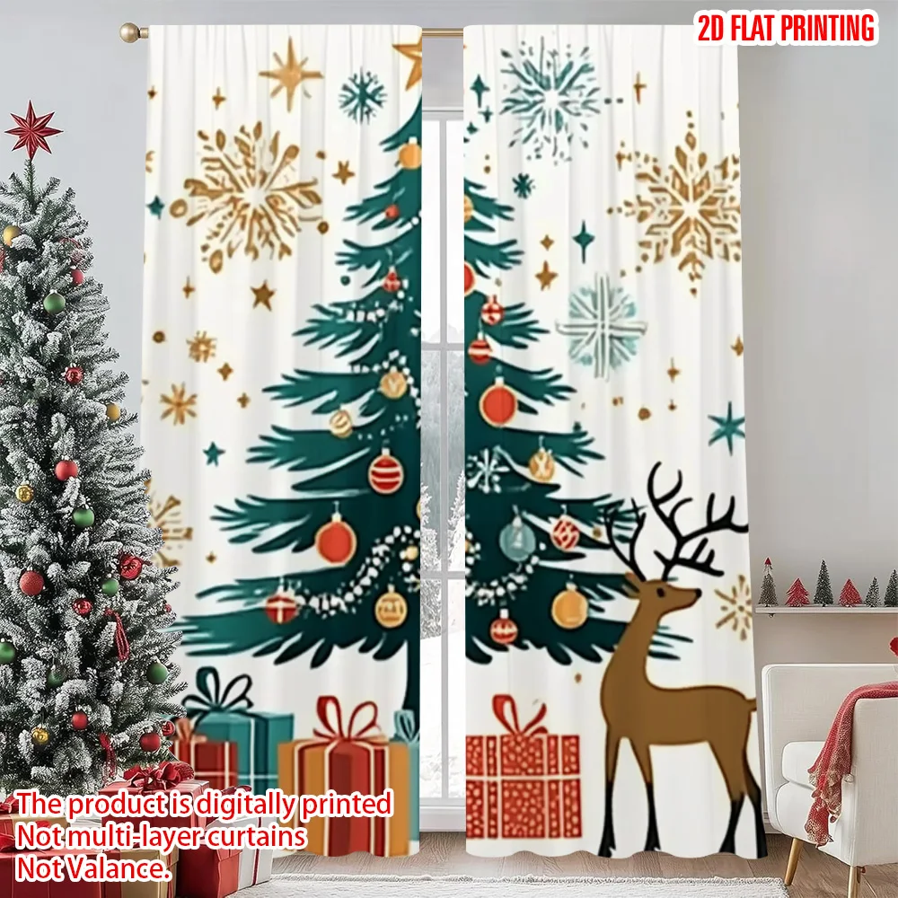 

2pcs 2D flat printing Merry Christmas Drapes Snowflakes tree Versatile Polyester Fabric Without Electricity Birthday Party for
