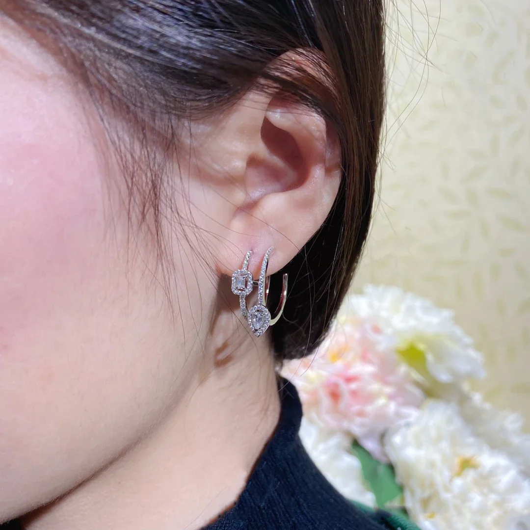 CY 925 Sterling Silver Luxury Jewelry Classic Water Drop Square Women's Diamond Earrings
