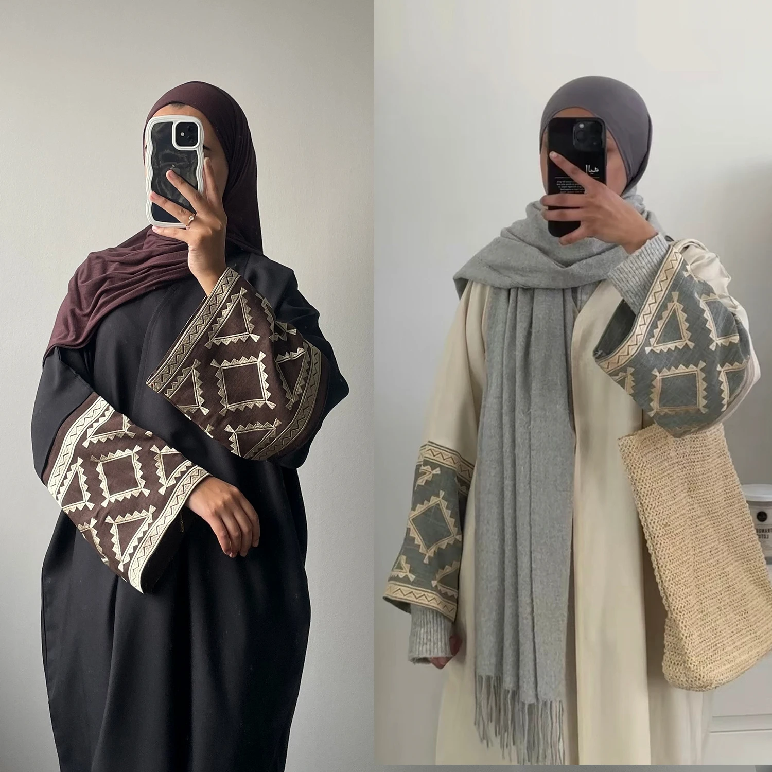 Gaun Turki bordir mode untuk wanita mewah elegan 2024 abaya kardigan Kaftan Muslim depan terbuka LR772