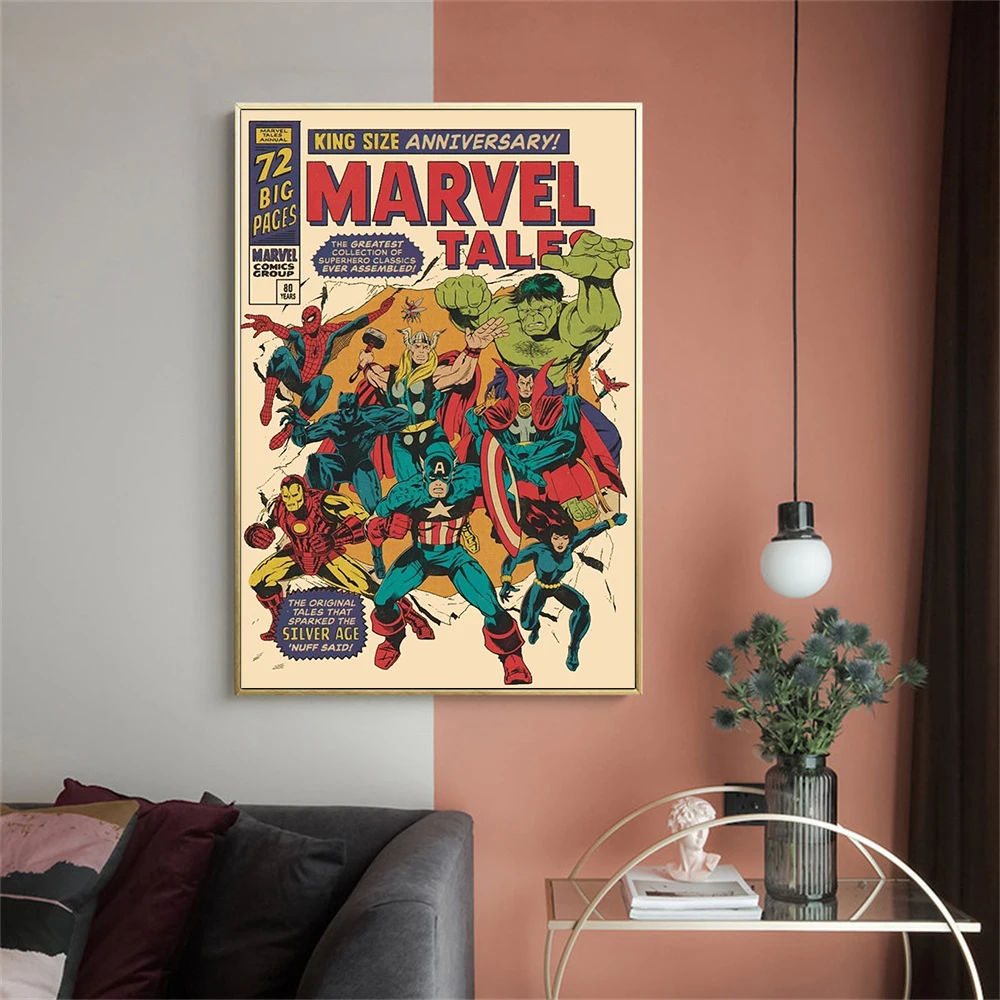 Marvel Tales Classic Comic Spiderman Iron Man Hulk Wall Art Canvas  Poster Decor living Room kids room Decorate Gifts