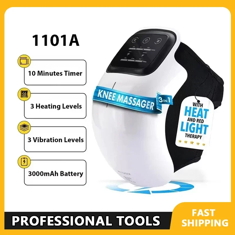 

Cordless Knee Massager with Red Light Therapy LED Screen 3 Level Infrared Heat & Vibration for Men & Women Pain Relief Gift