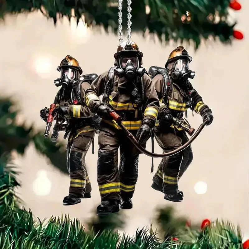 2D keychain fireman Christmas Tree Home Decoration Acrylic Creative Fire Peripheral BAG Accessories Xmas New