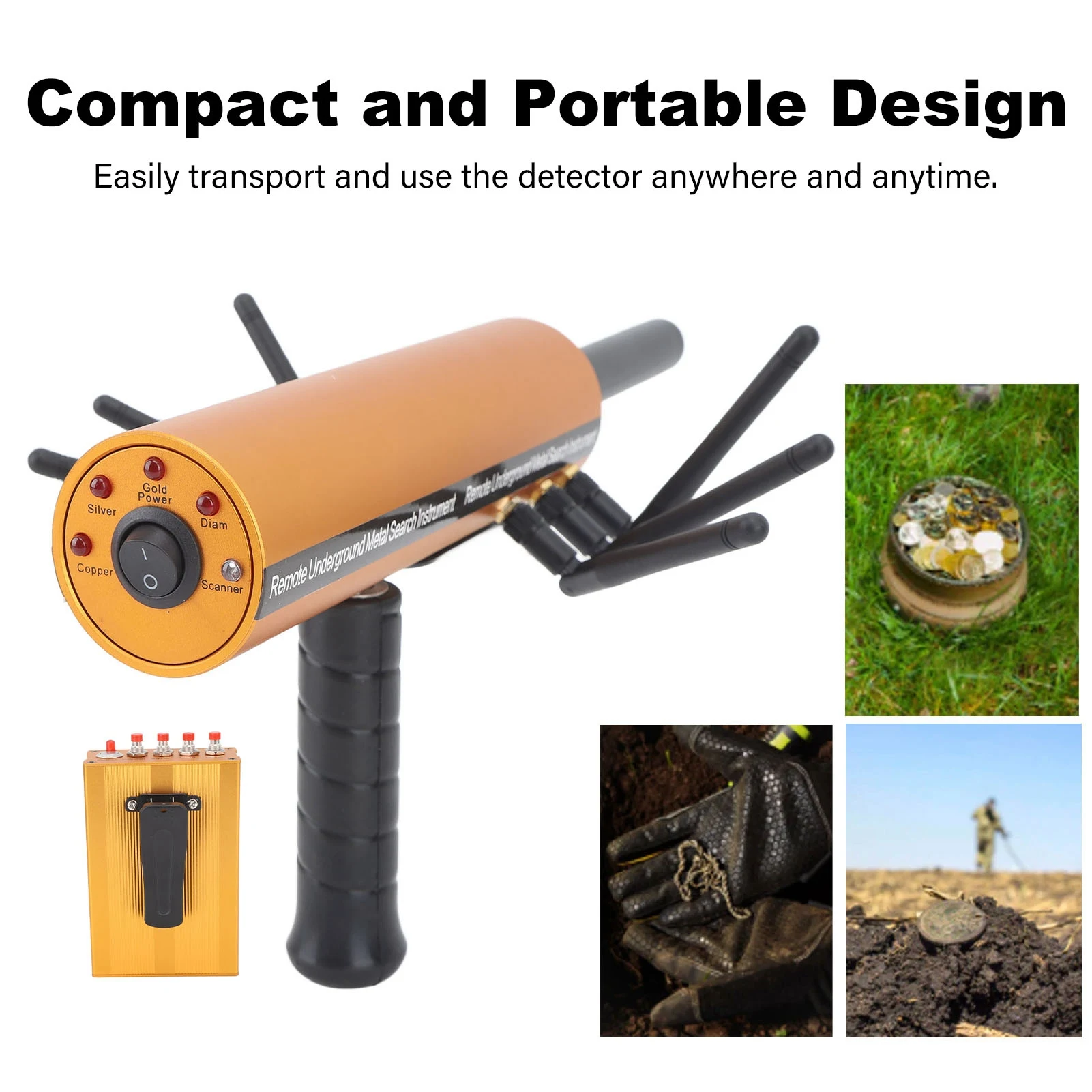 Gold Locator Metal Finder AKS Metal Detector Metal Pinpointer 30m Depth 1200m Range 6 Antenna Accurate Finding Gold Detector