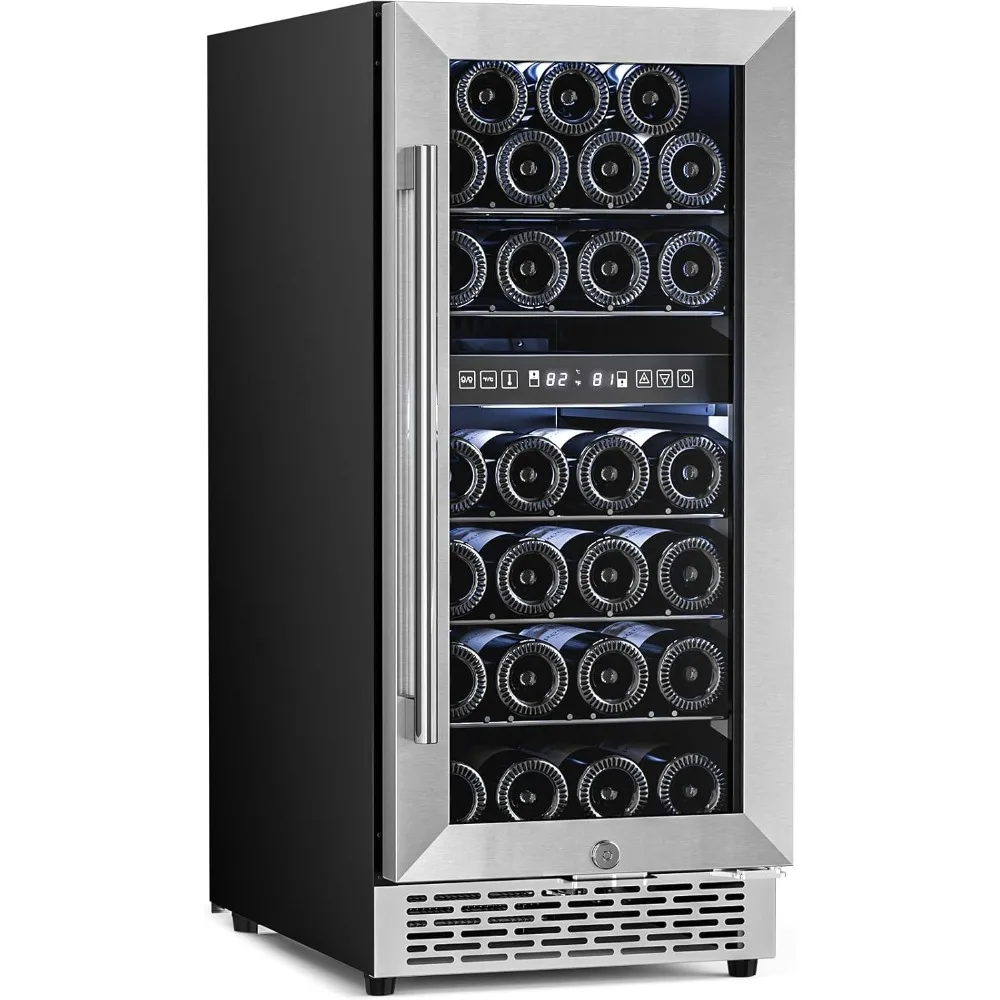 

Wine Fridge 15 Inch Wine Cooler Refrigerator,27 Bottles Dual Zone Freestanding or Bulit-in Wine Cooler Fridge with Stainless