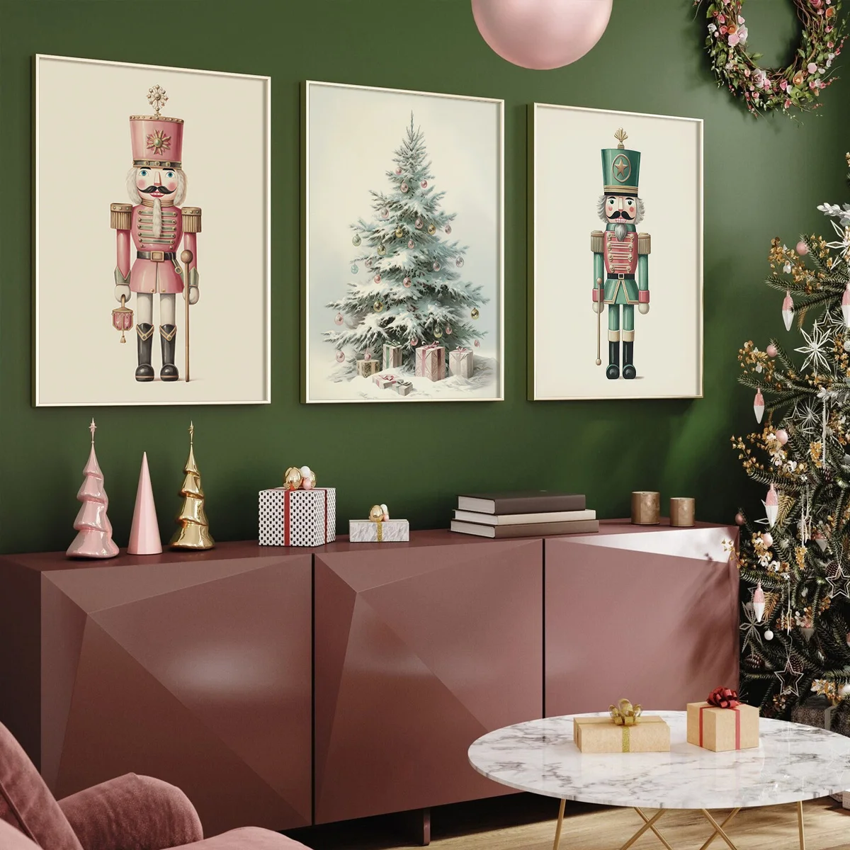 3-Piece Set of Nutcracker Soft-Toned Christmas Gallery Wall Art Prints, Vintage Christmas Canvas Posters, Soft Neutral Wall Decor, Holiday Winter Decoration, Ideal Gift for Living Room, Bedroom, Kitchen, Office, Cafe, Bar, Hallway, Home and Room Decoration, Frameless