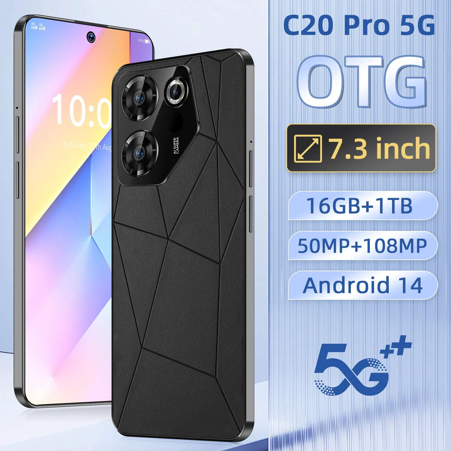 

2025 Original global version C20 Pro Smartphone 5G 7.3 inch HD Screen Dimensity 9200 Android Camera 108MP Cell Phone celular