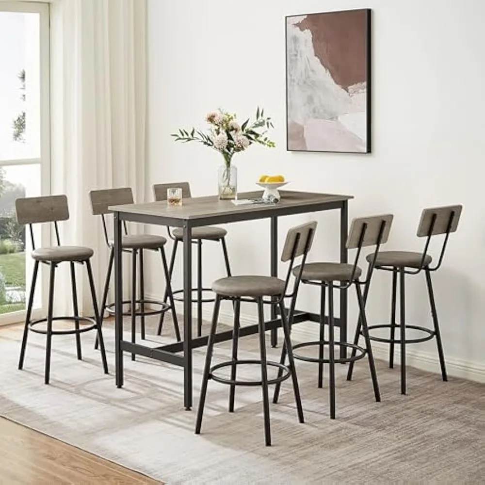 

Bar Table and Chairs Set for 6-7 Piece Pub High Dining Table Set, Rectangle Pub Bistro Table with 6 PU Upholstered Bar Stools f