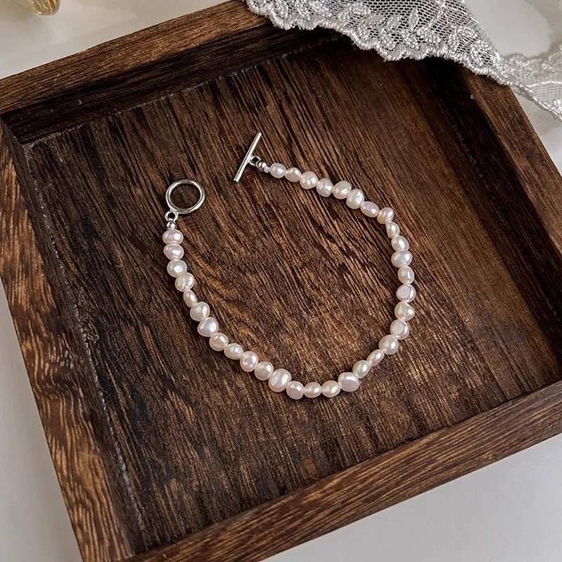 Dainashi 4-5mm Baroque Freshwater Pearl Bracelet for Women OT Buckle 16cm 18cm 20cm Bracelet Jewelry Gift Wholesale
