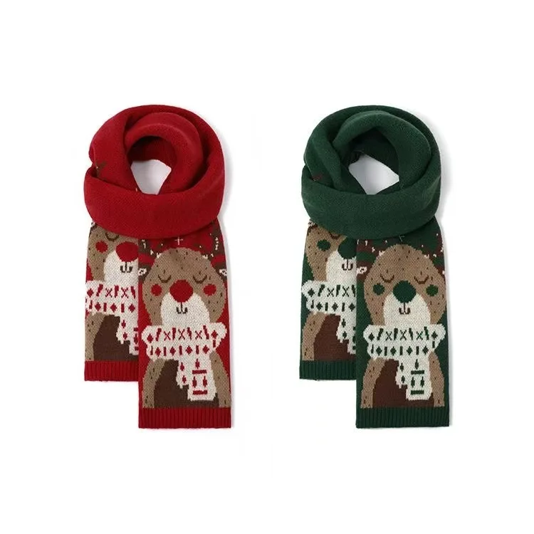 2026 Santa Claus Knitted Red Scarf Women's Autumn And Winter Warm Korean Version Student Versatile New Year Gift Scarf Couple