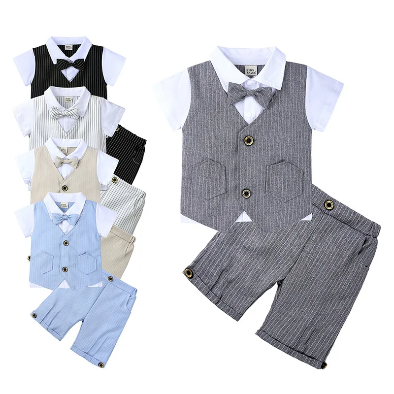 Baby Boys Clothing Set Infant Gentleman Outfit Top + Shorts Baptism Wedding Birthday Gift Costume 2PCS Kids Summer Clothes Suit