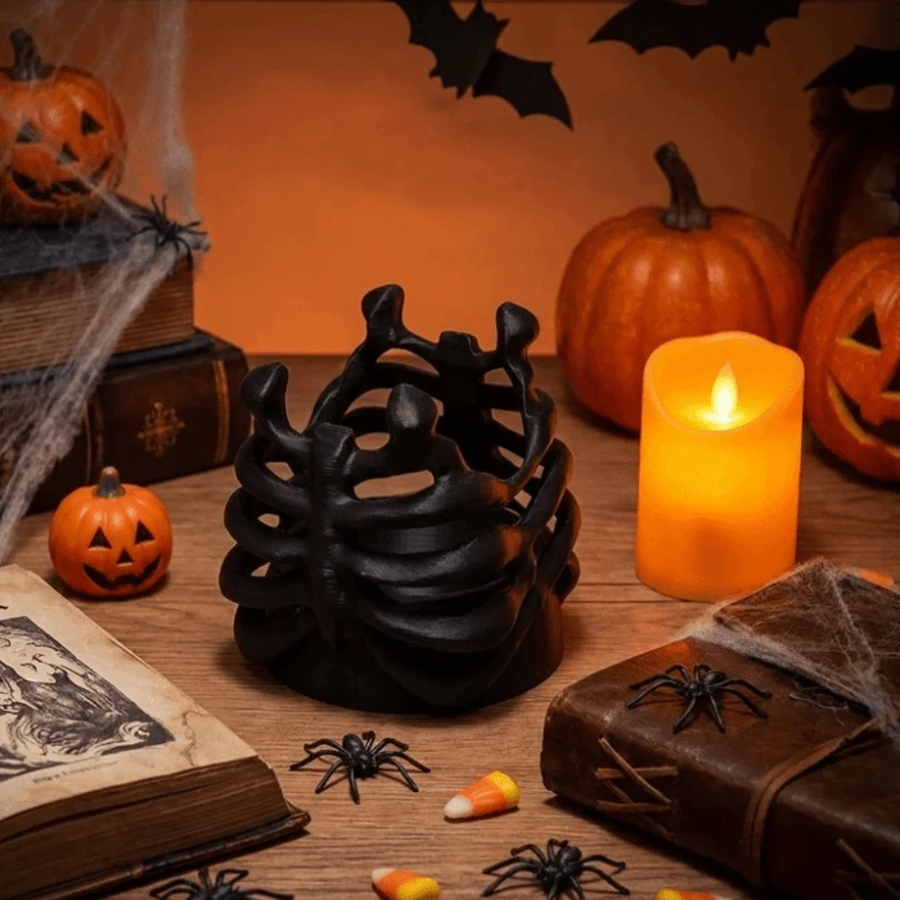 Unique Gothic Style Rib Cage Pen Holder Plastic Creative Bone Pen Holder Realistic Makeup Brush Storage Cup Halloween