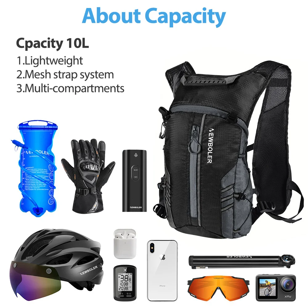 NEWBOLER Outdoor Breathable Sports Bag Bicycle Moisturizing Backpack Travel Hiking Backpack10L Mountain Bike Road Bike Backpack