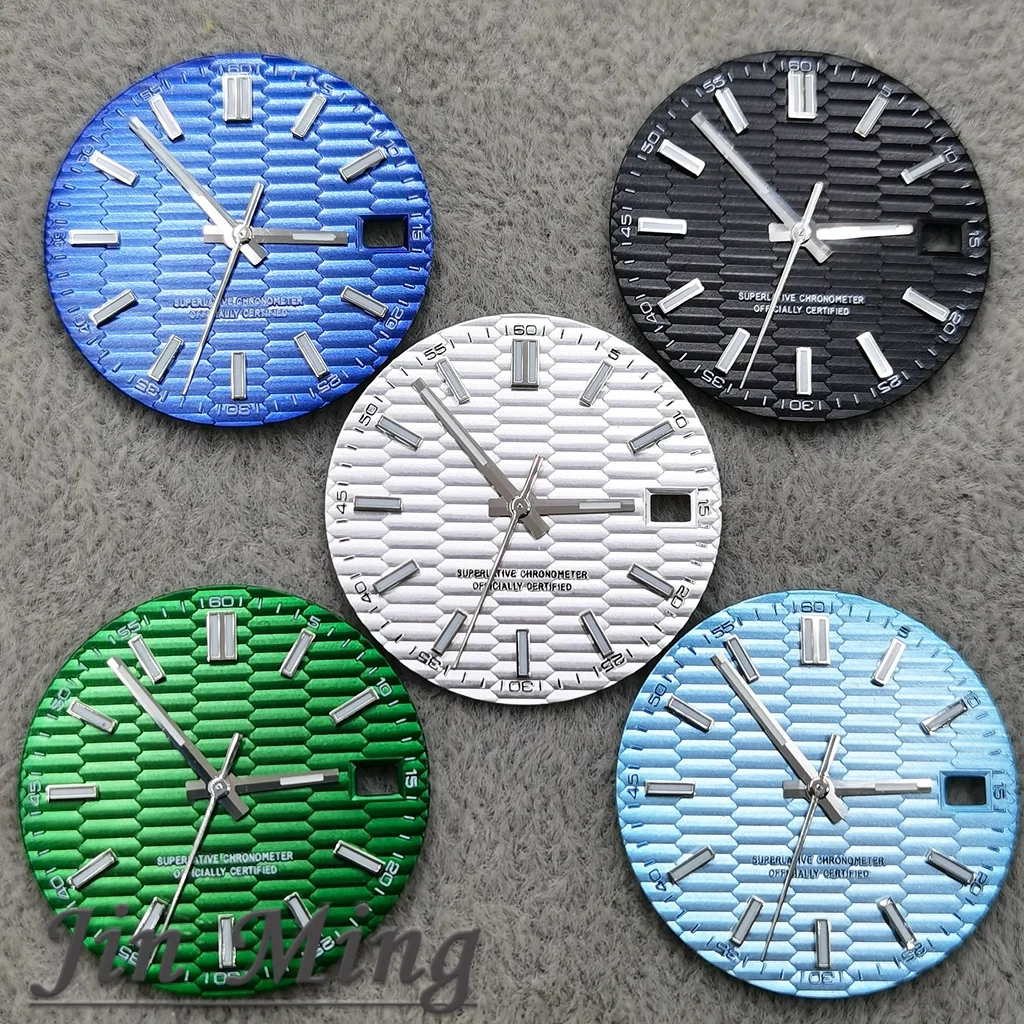 Hohe Qualität 28,5mm Schwarz Blau Grün Datum NH35 Horizontale Streifen Uhr Grün Leuchtend Für SKX Mod Für NH35 NH36 4R 7S Bewegung
