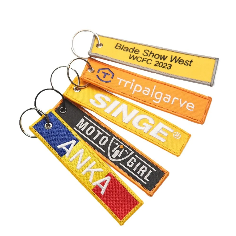

LOGO Customize Embroidered Keychain Double Sided Personalized Car Motocycle Perdant Aircraft Luggage Tag Customization