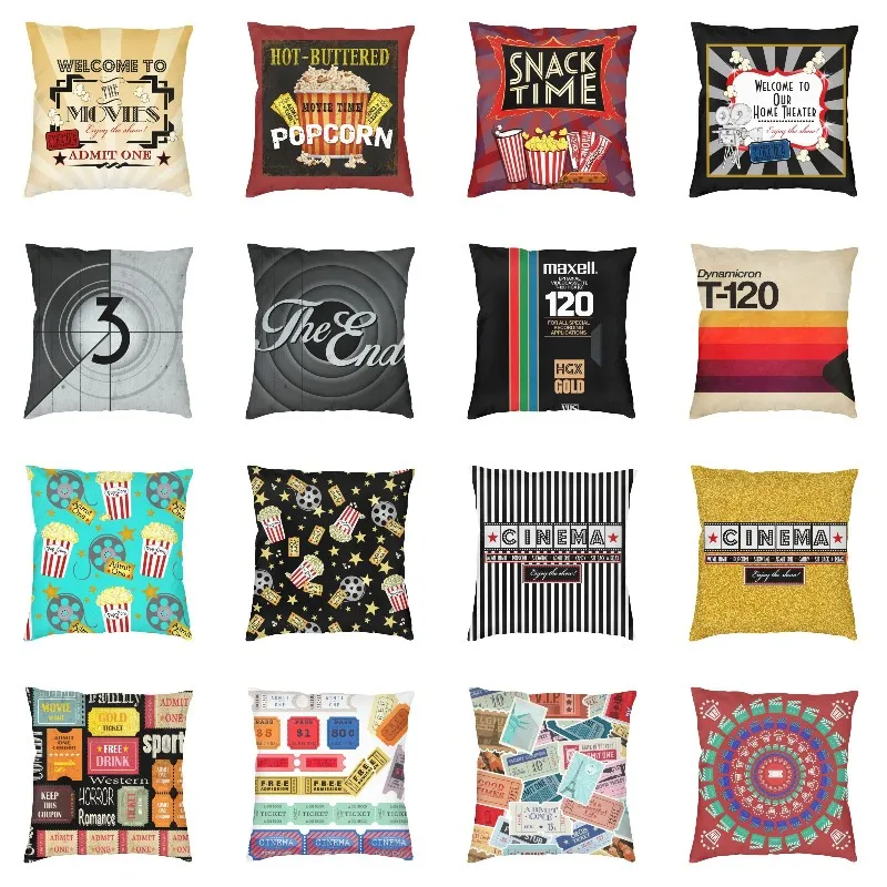 Movie Theater Ticket Throw Pillow Cases Living Room Decoration  Vintage Film Cinema Sofa Chair Cushion Cover Square Pillowcase