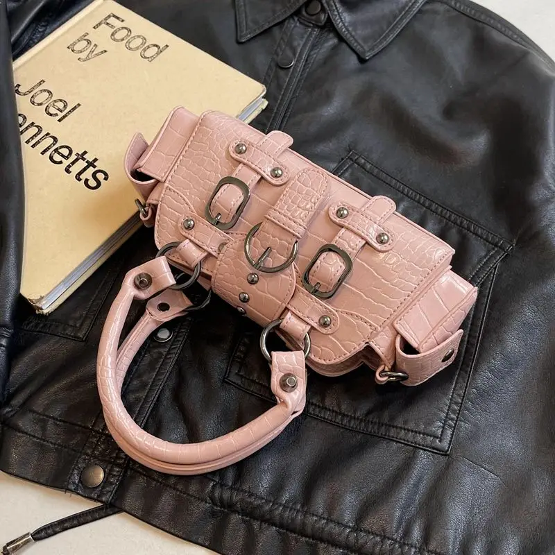 Crossbody Bag for Women Street Fashion Vintage Crocodile Tote Y2K Retro Rivet Shoulder Bag Full Match Girls Purse and Handbag