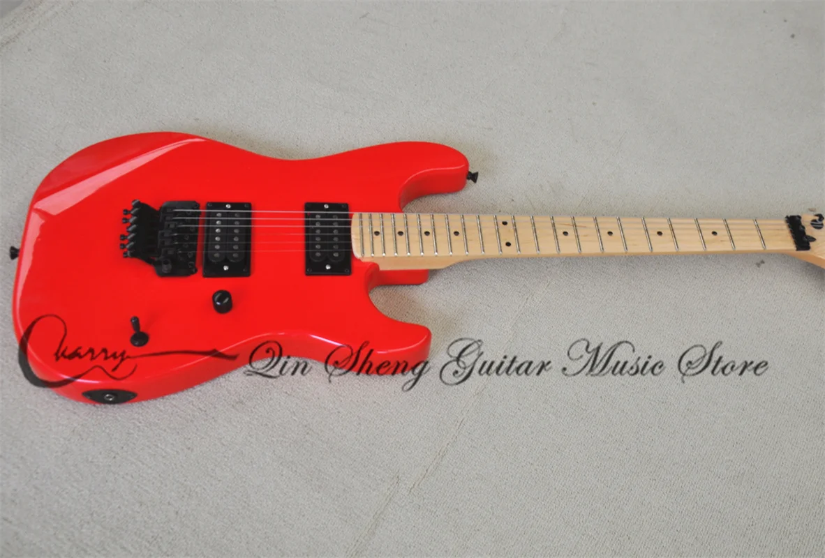 Red Electric Guitar Char Guitar Tremolo Bridge Maple Nect Basswood Body Black Tuners HH Pickups