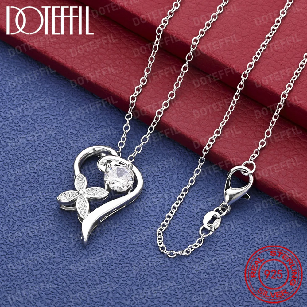 

925 Sterling Silver Exquisite Heart-Shaped Zircon Pendant Necklace, Women's Gift Accessory Jewelry, Fashionable Wedding