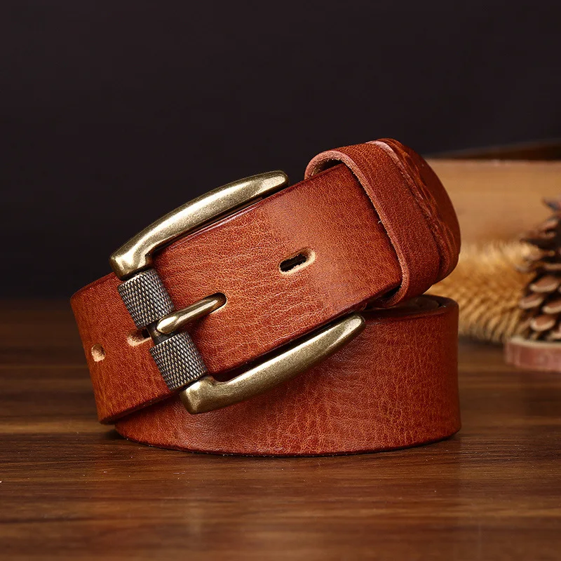 Vintage Handmade Genuine Top-Grain Leather Belt for Men, Casual Belt for Jeans