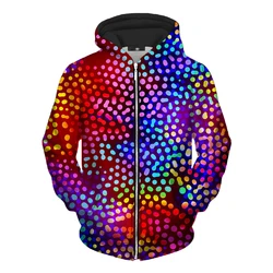Cool Colorful Pattern Zip Hoodie Personality Street Harajuku Fashion Hooded Coat 3d Print Striped Dot 2024 Spring New Hoodies