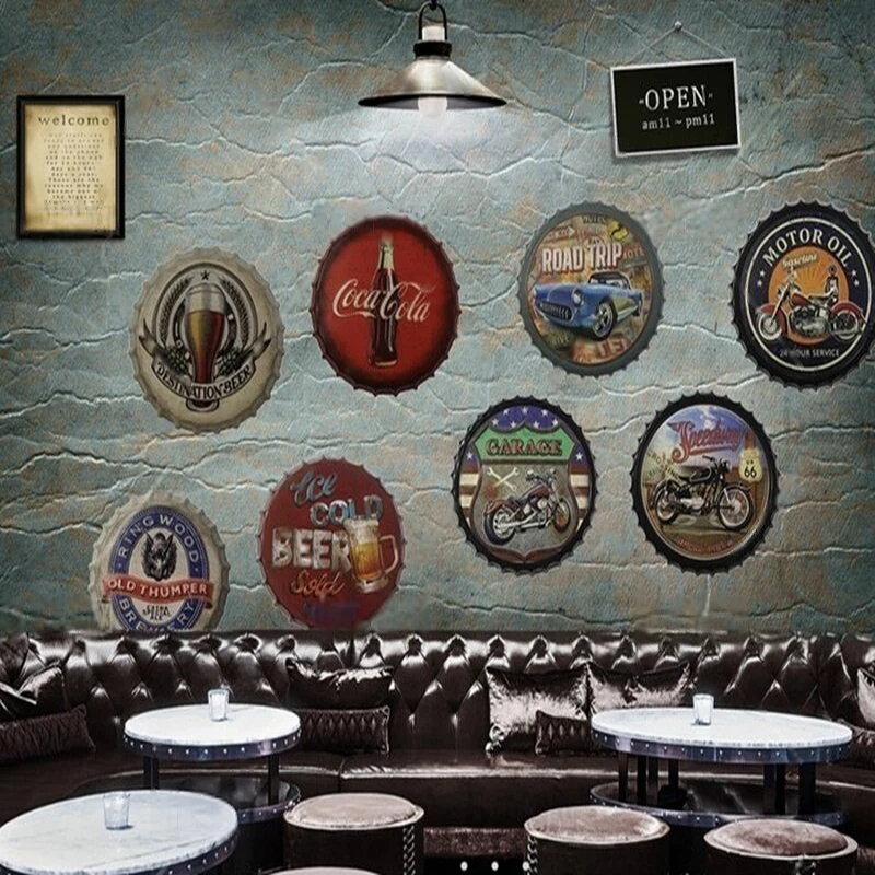 

Retro industrial-style beer bottle cap wall bar work bedroom home decoration background wall