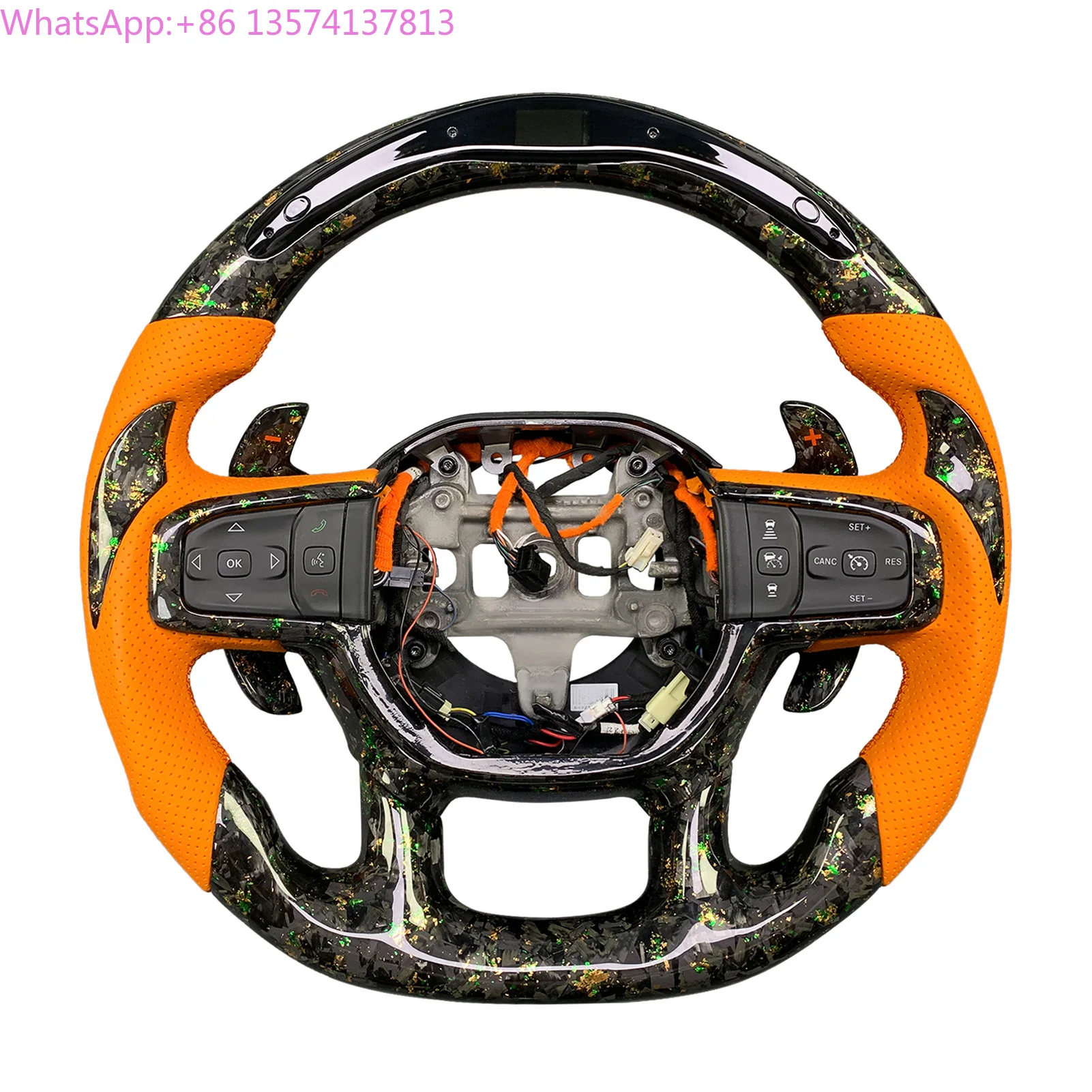 

For RAM 1500 TRX Dodge Heavy Duty 2019-2024 Customized Carbon Fiber Perforated Leather Steering Wheel Support LED Rpm Display