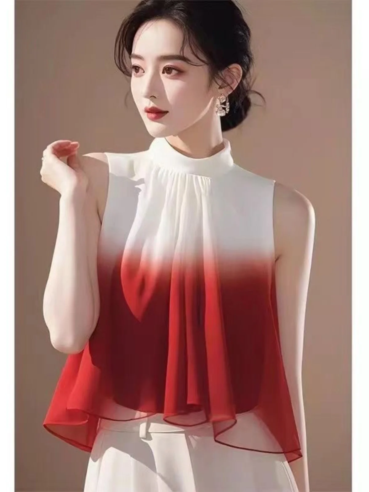 Ele Red Summer irt Women's Svel Ne Hanging Top Slimming Cover Belly Thin irt Lightweight Commute Sle