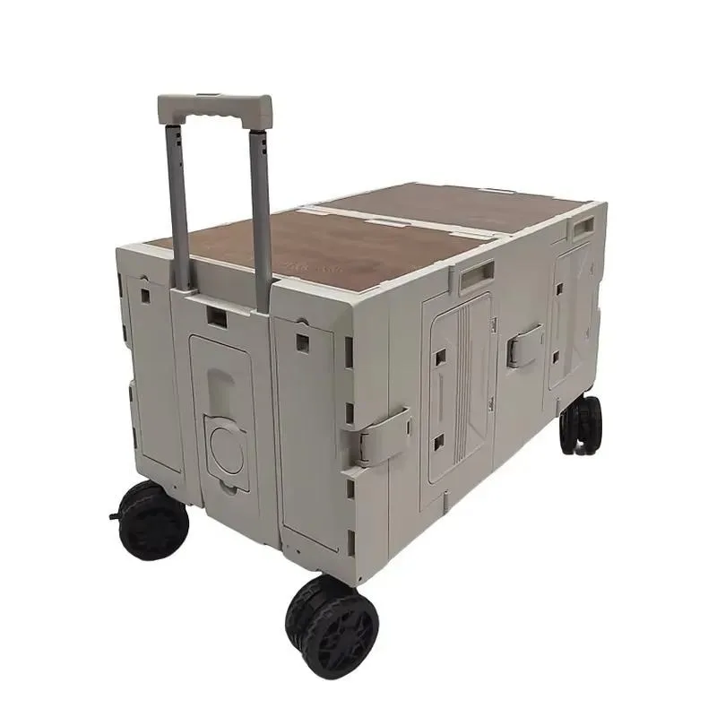 Large Foldable Multipurpose Trolley with Two Layer Storage Box and Retractable Handle for Picnic Food Truck Factory Direct