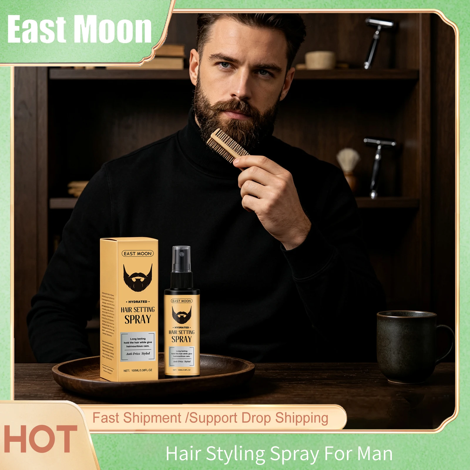 East Moon Hair Styling Spray For Man Instant Waterproof Increase Volumizing Improve Dry Curly Hair Strong Finished Molding Spray