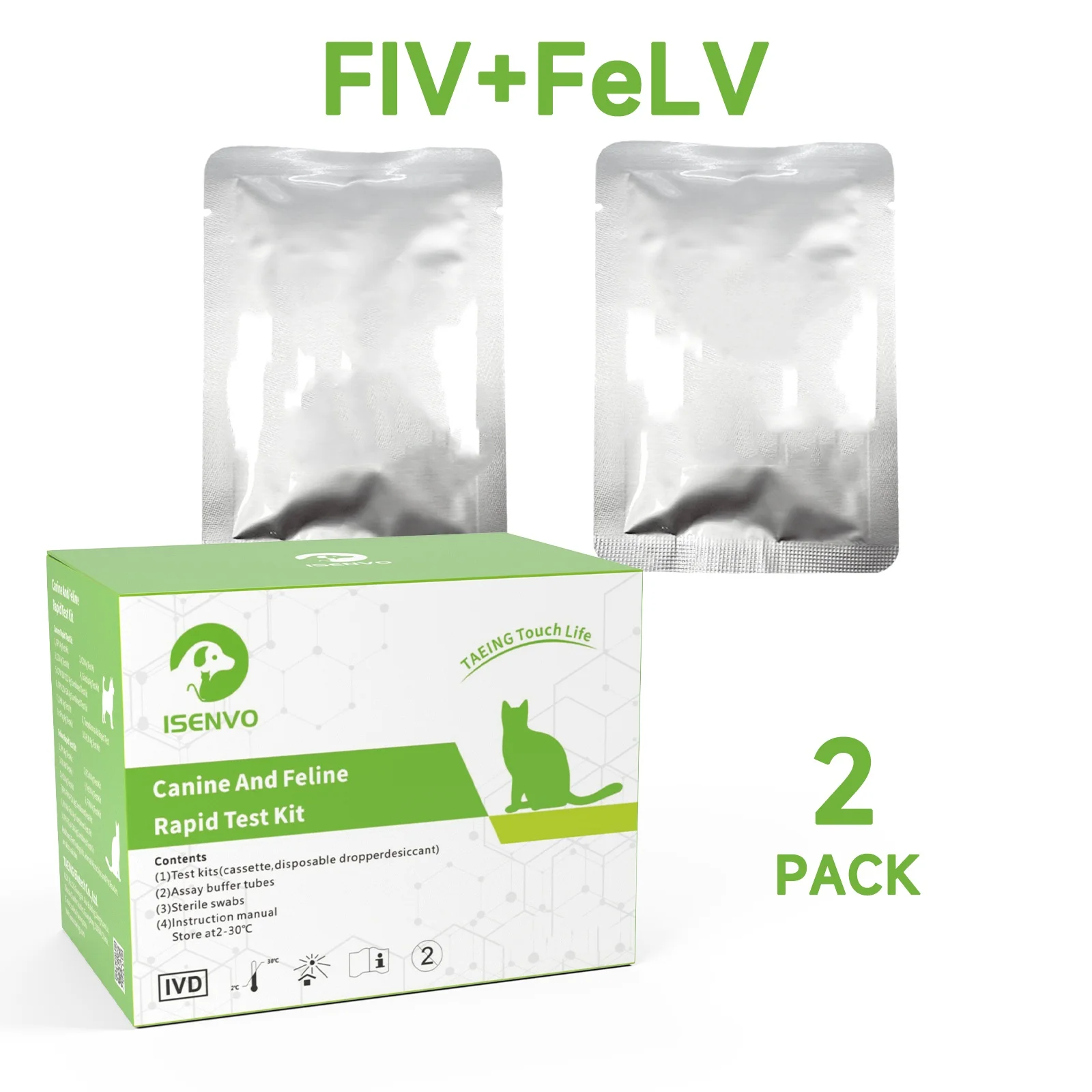 2 Pcs (FIV+FeLV) Feline Immunodeficiency & Leukemia Combo Test Kits for Cats