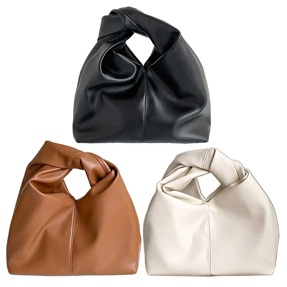 Bolsa de nuvem plissada de couro PU para mulheres, alça superior, bolsa ruched, monocromática, bolsa de viagem feminina