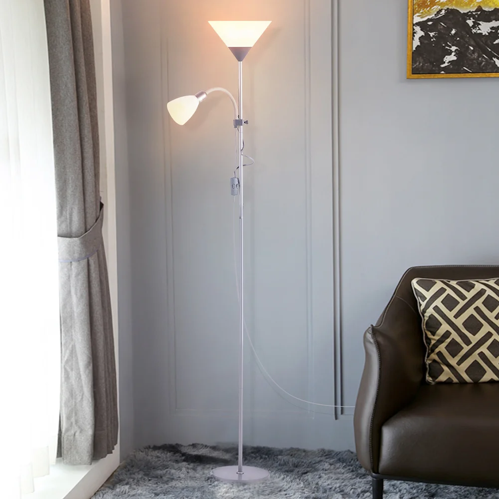 175CM Mother and Child Adjustable Floor Reading Lamp, Silver Grey