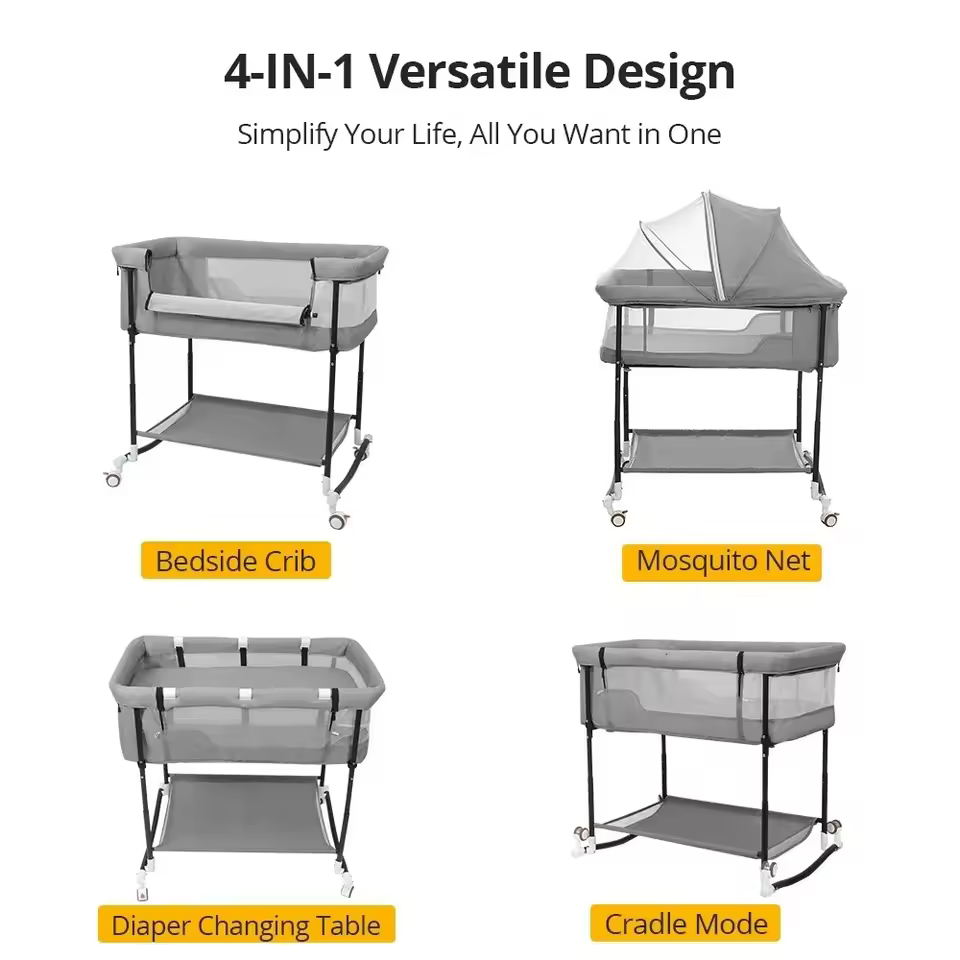 Baby Bassinet, 4 in 1 Adjustable Infant Bedside Crib Beds with Changing Table,Storage Basket, Wheel,Mosquito Net,for 0-24 Months - AliExpress 
