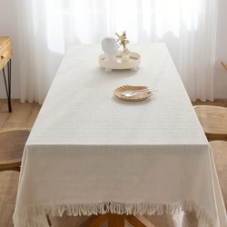 Cotton Linen beige Tablecloth Square Table decor Burlap Table  Covers with Tassel for Kitchen Dinning Picnic Wedding Party