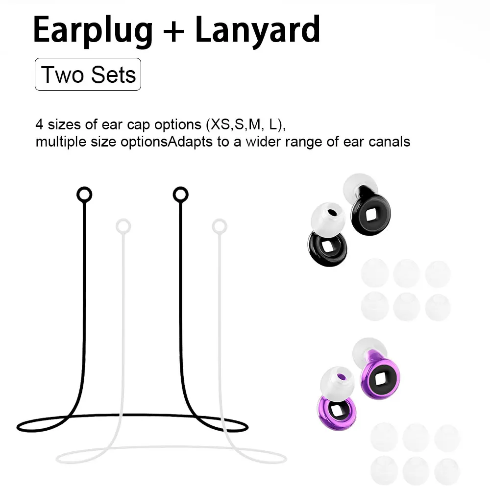 2 Pairs Silicone Earplugs + 2 Silicone Lanyard, Bendable Reusable Waterproof Noise Isolation Ear Plugs, Anti-Lost Ear Guards for