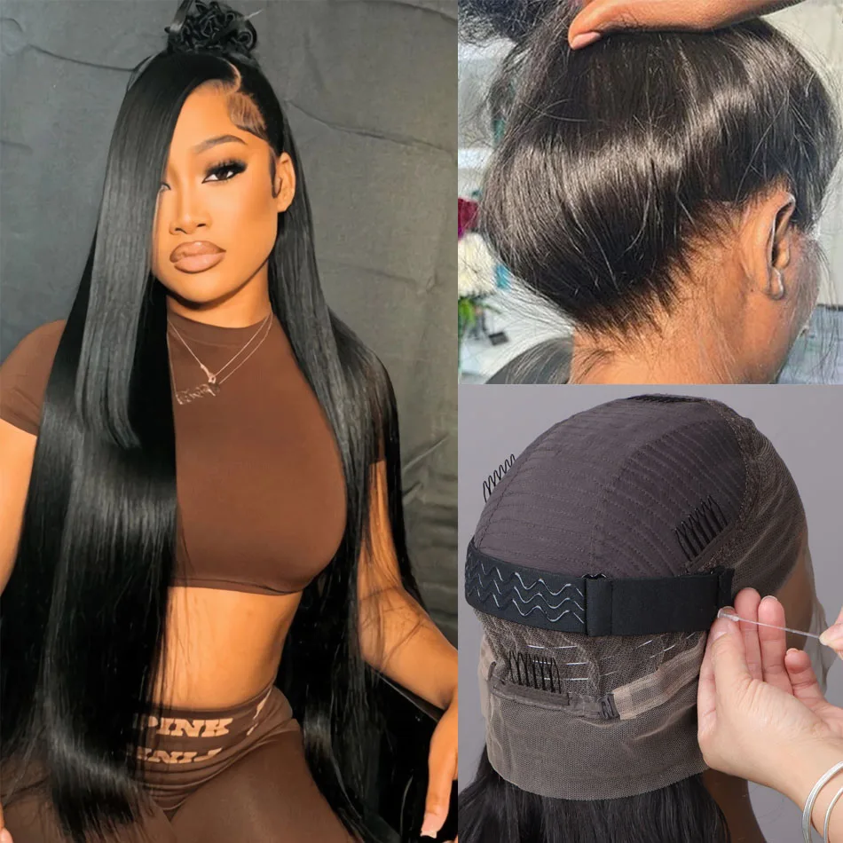 Upgrade Hidden Strap 360 Full Lace Frontal Wig Glueless Pre-Everything Straight Lace Front Human Hair Wigs Invisi-Drawstring