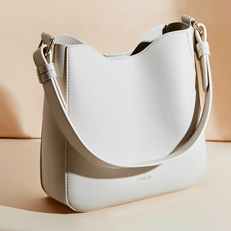 FOXER Minimalist Women's Bucket Bag PU Leather Casual Commuter Shoulder Bag Versatile Lady Handbag for Work & Daily
