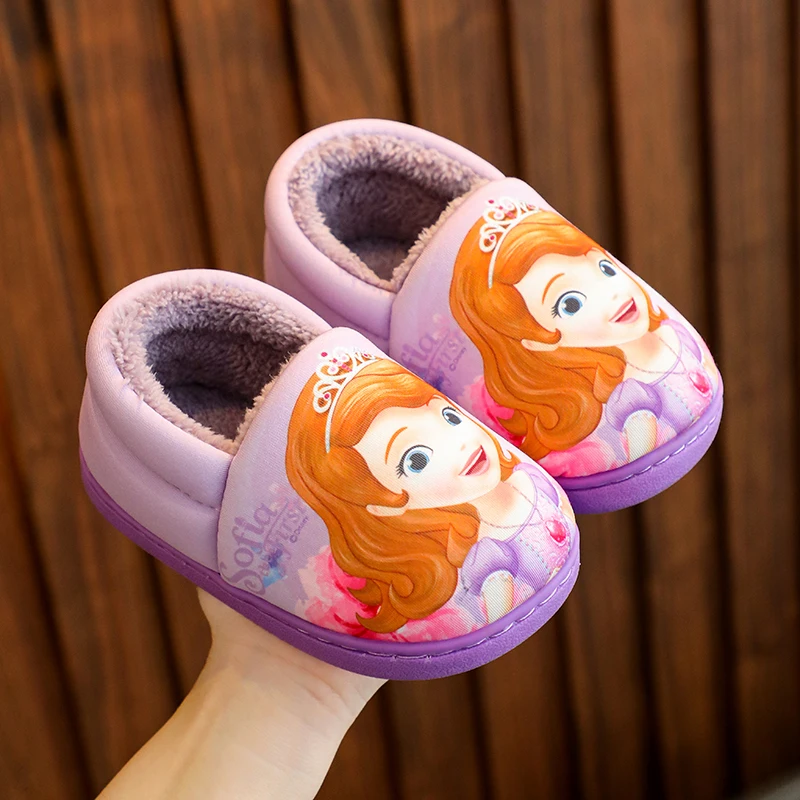 Disney Princess Sofia Elsa Winter  Cotton Slippers  Parentsnow Non Slip Warm Slippers Size 24-41