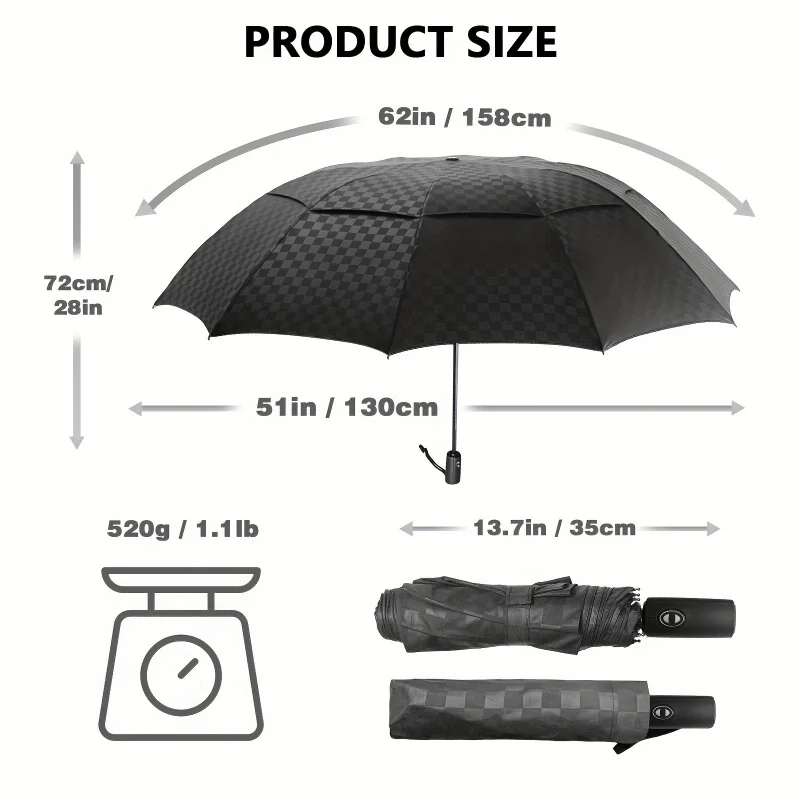 

Golf Umbrella, Automatic Windproof Double Canopy Ventilated 10 Rib Solid Folding Umbrella, Portable Windproof Travel Umbrella