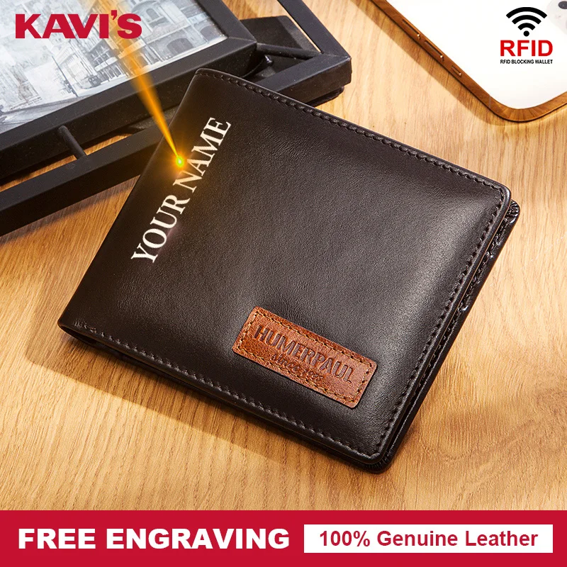 100% Genuine Leather Men Wallets Luxury RFID Blocking Card Holder Purse with Airtag Cover Short Male Storage Money Bag