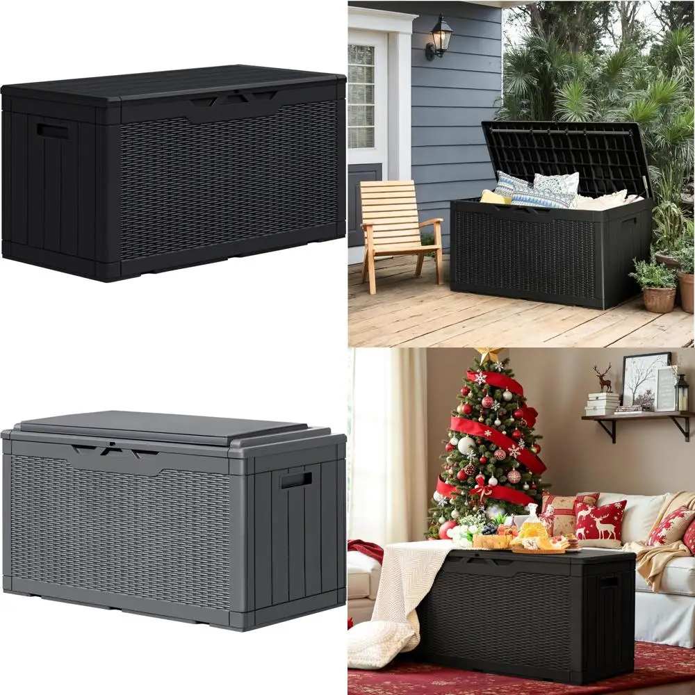 

Large Outdoor Storage Box 100 Gallon, Weatherproof UV Resistant, Lockable Container for Patio Furniture