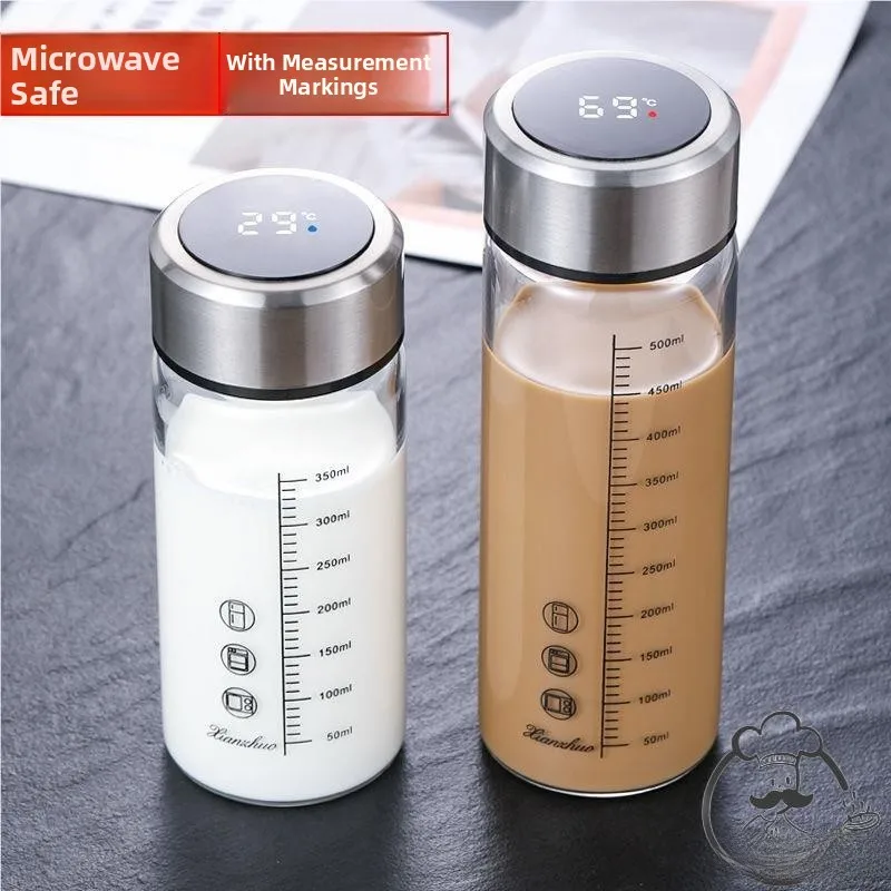 500ML Glass Cup with Scale Microwave Safe Milk Cup Temperature Display Heat Resistant for Dining And Cooking